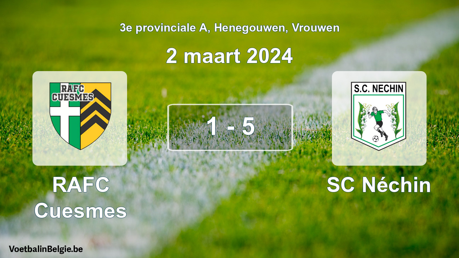 Gespeelde wedstrijd vrouwenvoetbal: RAFC Cuesmes - SC Néchin 1 - 5 (2 maart 2024)