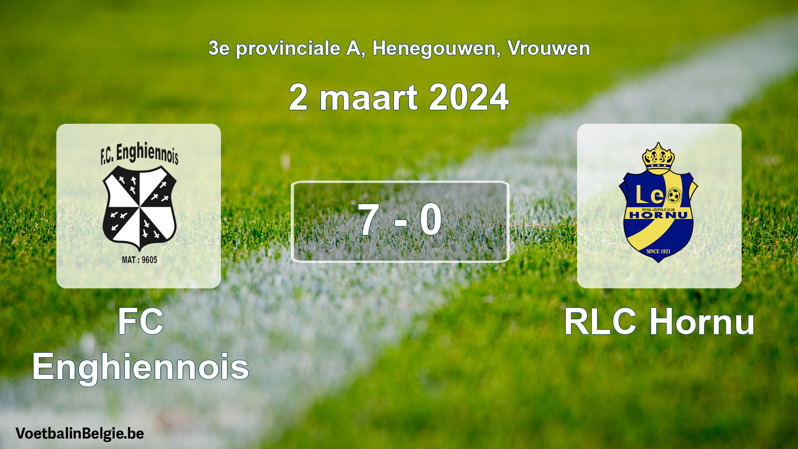 Gespeelde wedstrijd vrouwenvoetbal: FC Enghiennois - RLC Hornu 7 - 0 (2 maart 2024)