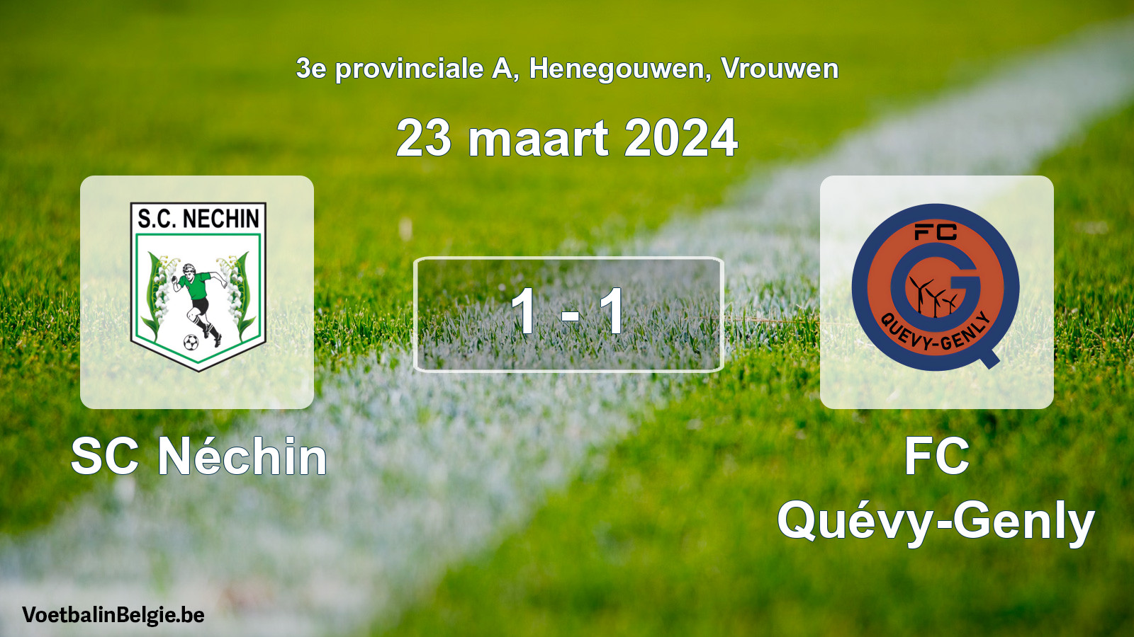Gespeelde wedstrijd vrouwenvoetbal: SC Néchin - FC Quévy-Genly 1 - 1 (23 maart 2024)