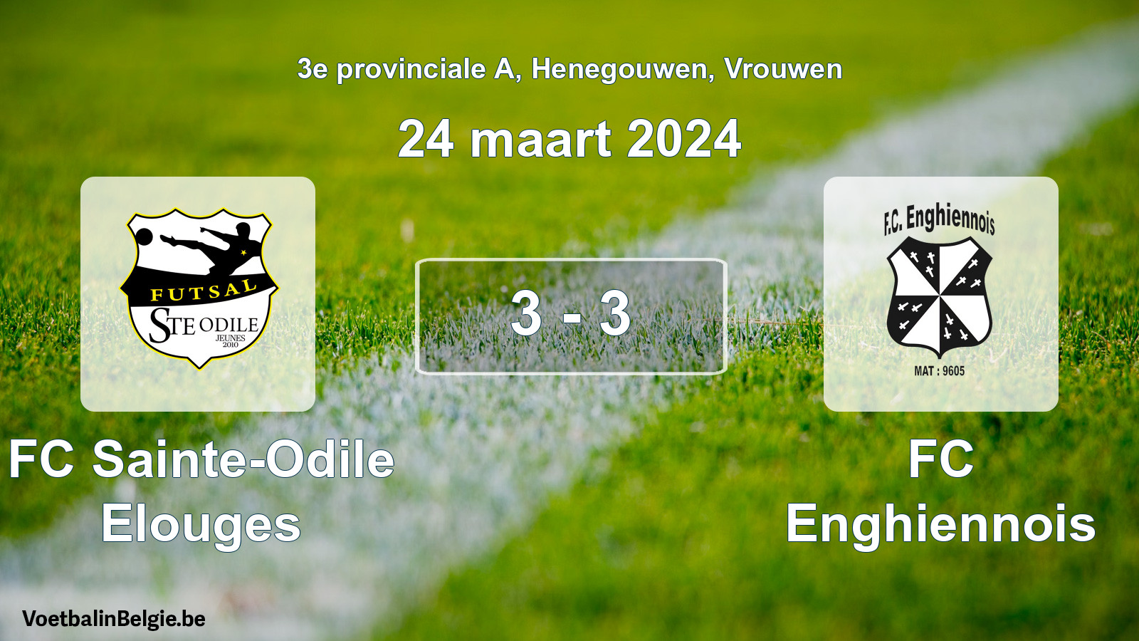 Gespeelde wedstrijd vrouwenvoetbal: FC Sainte-Odile Elouges - FC Enghiennois 3 - 3 (24 maart 2024)