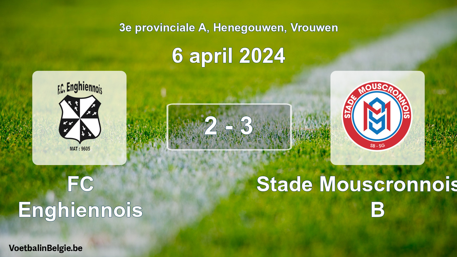 Gespeelde wedstrijd vrouwenvoetbal: FC Enghiennois - Stade Mouscronnois SG B 2 - 3 (6 april 2024)