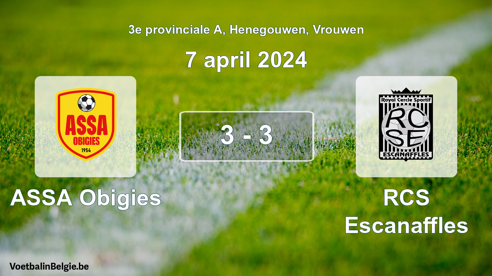 Played match women football: ASSA Obigies - RCS Escanaffles 3 - 3 (7 April 2024)