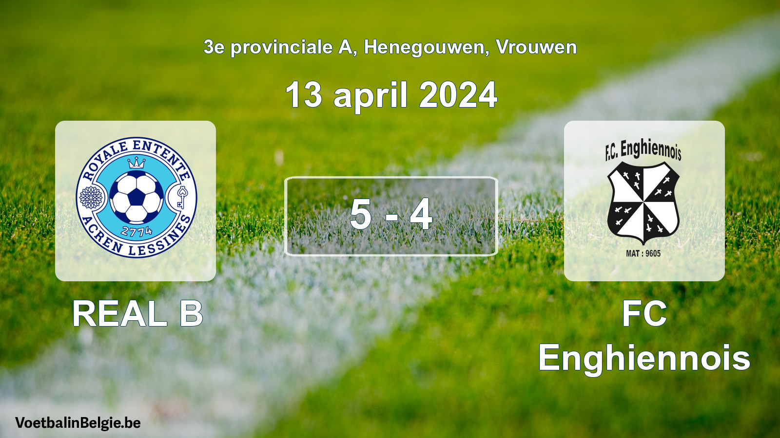 Played match women football: REAL B - FC Enghiennois 5 - 4 (13 April 2024)