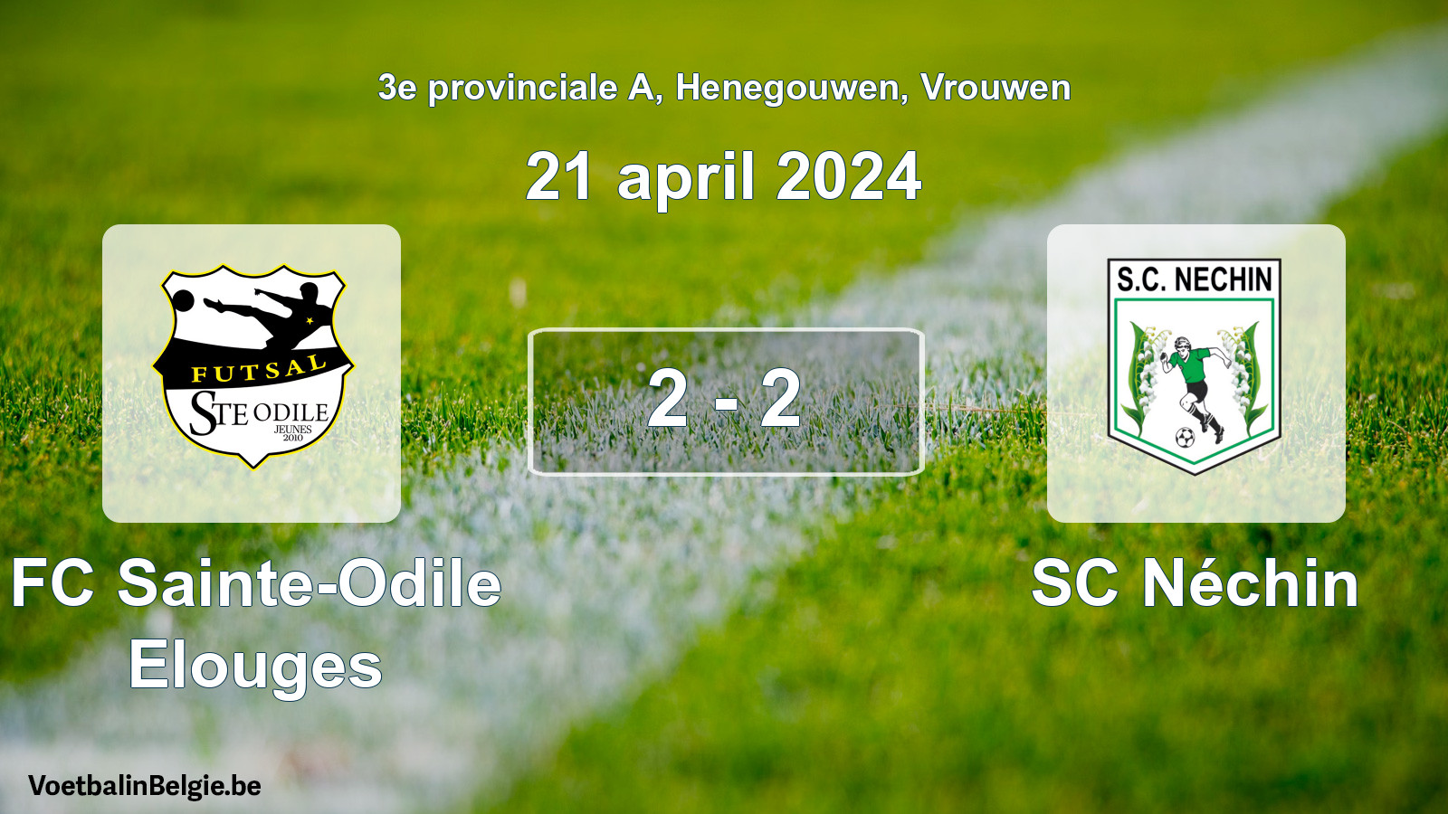 Played match women football: FC Sainte-Odile Elouges - SC Néchin 2 - 2 (21 April 2024)