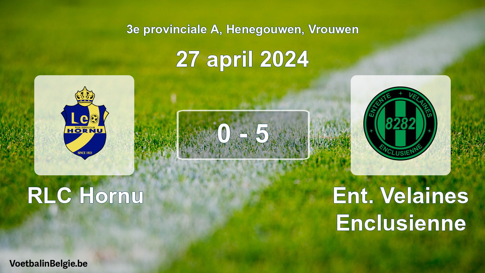 Gespeelde wedstrijd vrouwenvoetbal: RLC Hornu - Ent. Velaines Enclusienne 0 - 5 (27 april 2024)