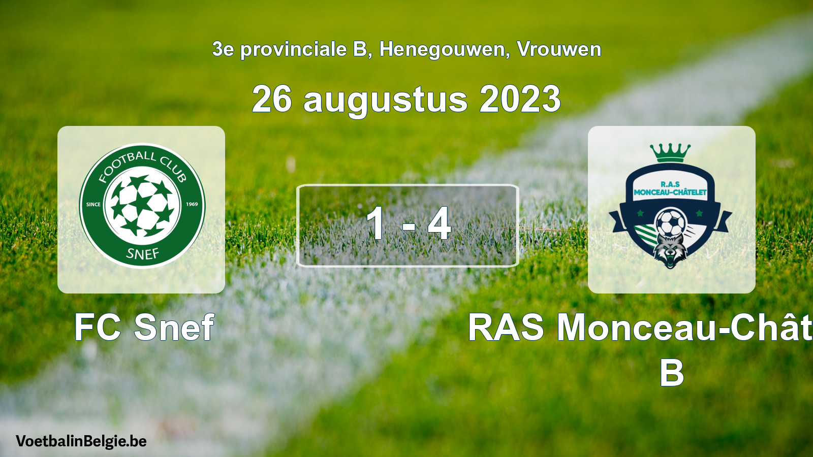 Gespeelde wedstrijd vrouwenvoetbal: FC Snef - RAS Monceau-Châtelet B 1 - 4 (26 augustus 2023)