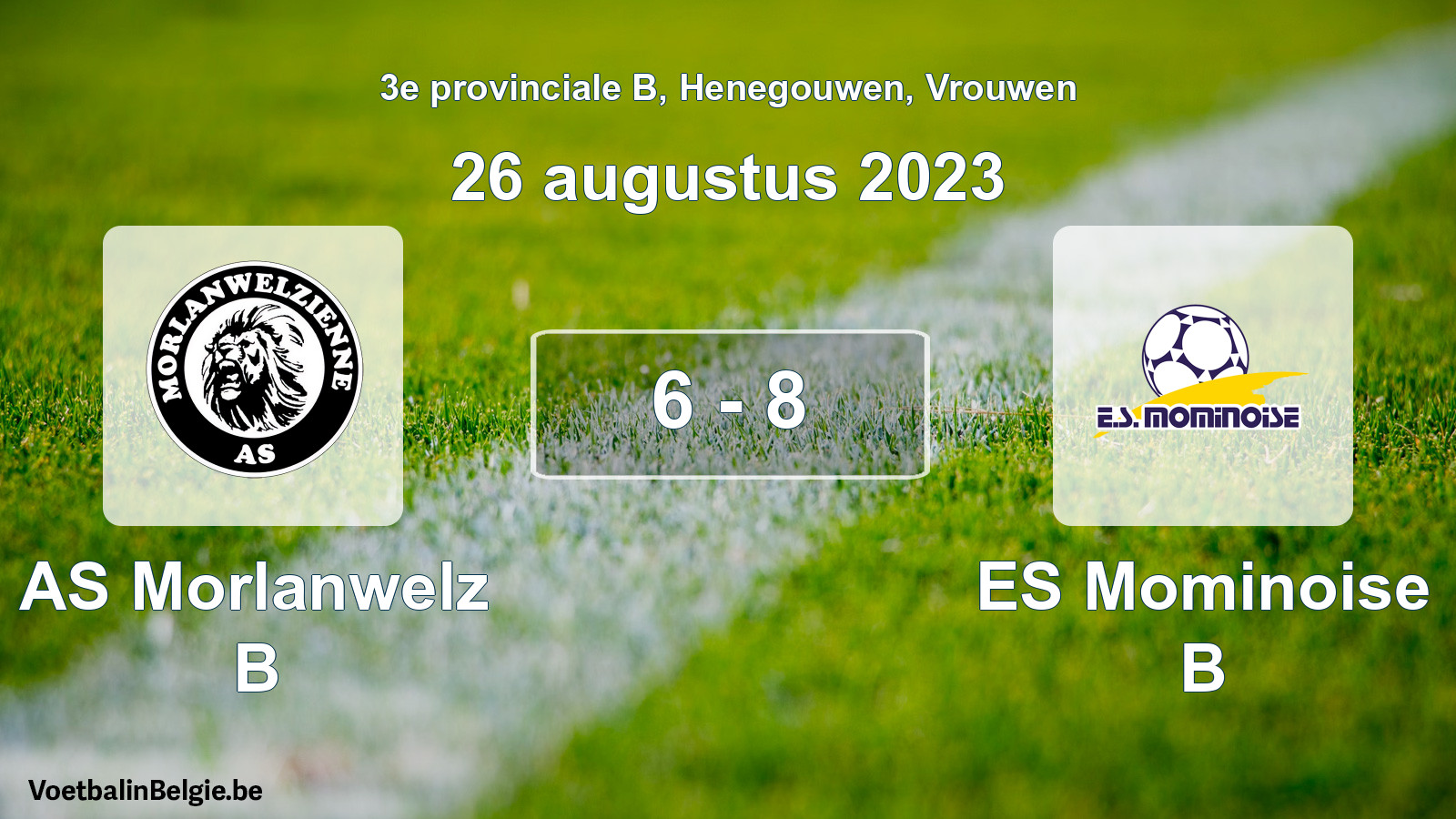 Gespeelde wedstrijd vrouwenvoetbal: AS Morlanwelz B - ES Mominoise B 6 - 8 (26 augustus 2023)