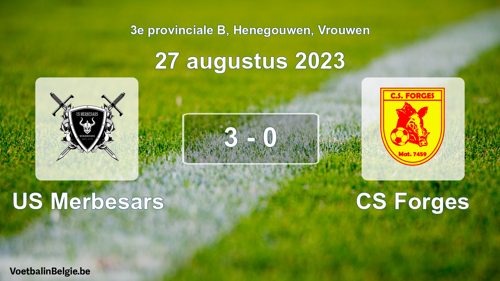Gespeelde wedstrijd vrouwenvoetbal: US Merbesars - CS Forges 3 - 0 (27 augustus 2023)