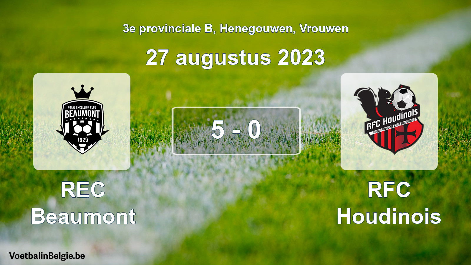 Gespeelde wedstrijd vrouwenvoetbal: REC Beaumont - RFC Houdinois 5 - 0 (27 augustus 2023)