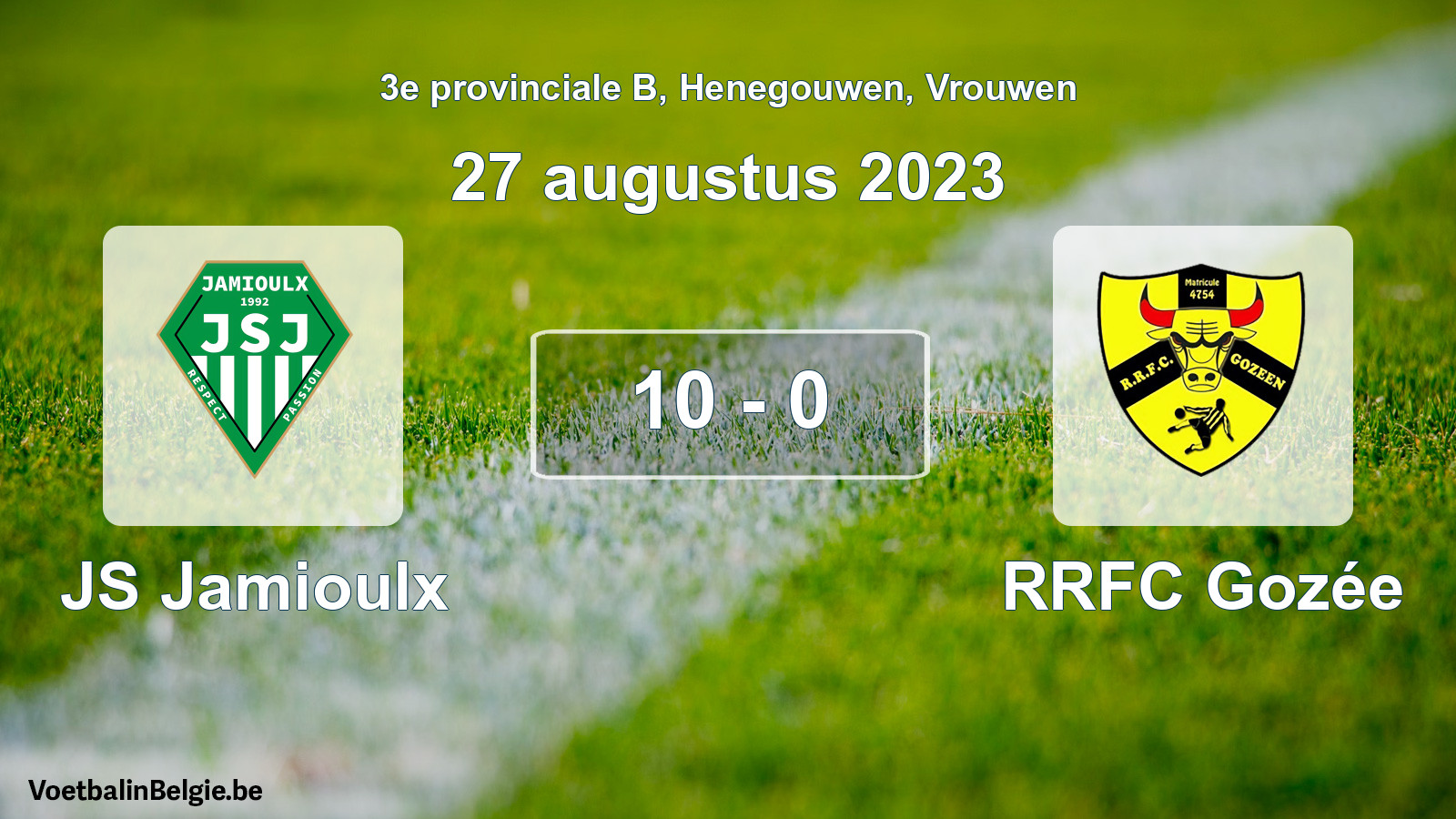 Gespeelde wedstrijd vrouwenvoetbal: JS Jamioulx - RRFC Gozée 10 - 0 (27 augustus 2023)