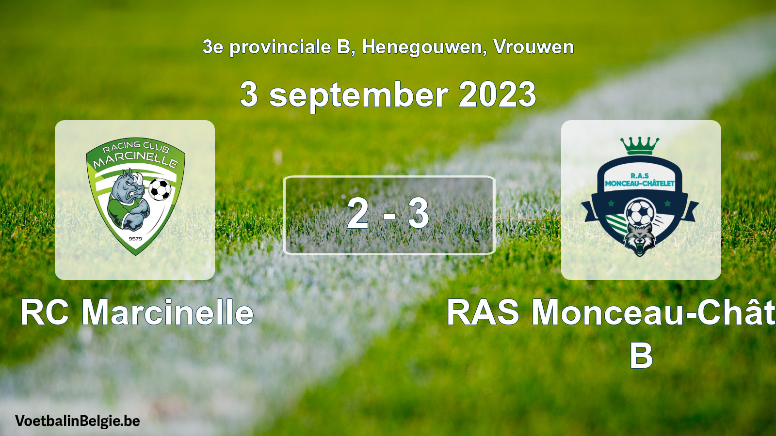 Gespeelde wedstrijd vrouwenvoetbal: RC Marcinelle - RAS Monceau-Châtelet B 2 - 3 (3 september 2023)