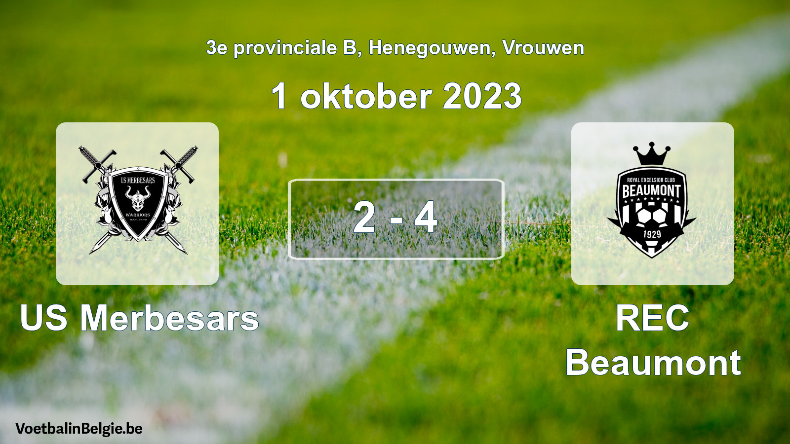 Gespeelde wedstrijd vrouwenvoetbal: US Merbesars - REC Beaumont 2 - 4 (1 oktober 2023)