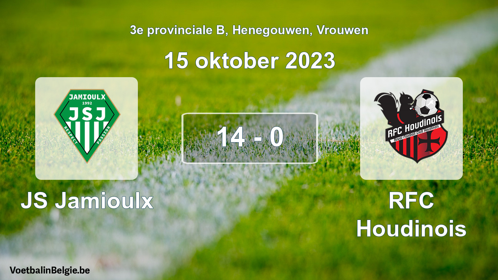 Gespeelde wedstrijd vrouwenvoetbal: JS Jamioulx - RFC Houdinois 14 - 0 (15 oktober 2023)