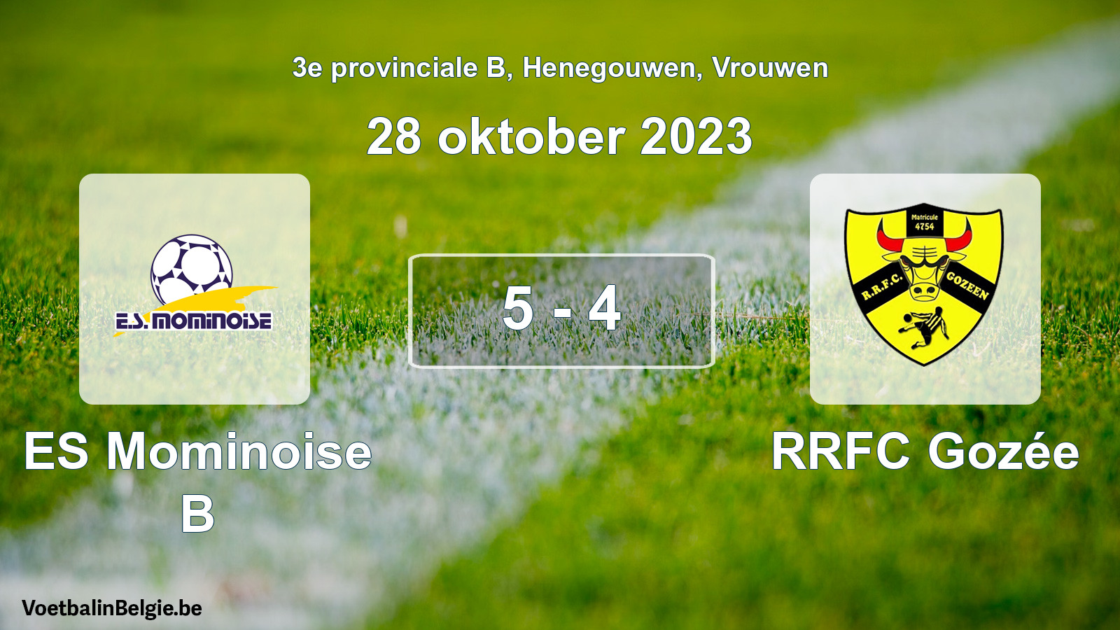 Gespeelde wedstrijd vrouwenvoetbal: ES Mominoise B - RRFC Gozée 5 - 4 (28 oktober 2023)