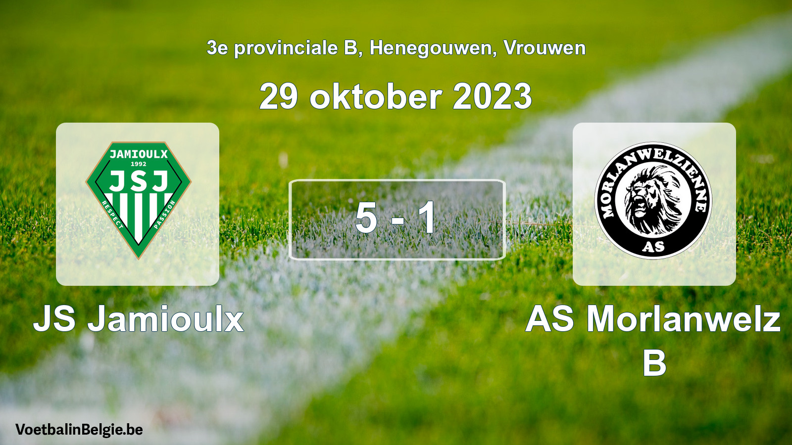 Gespeelde wedstrijd vrouwenvoetbal: JS Jamioulx - AS Morlanwelz B 5 - 1 (29 oktober 2023)