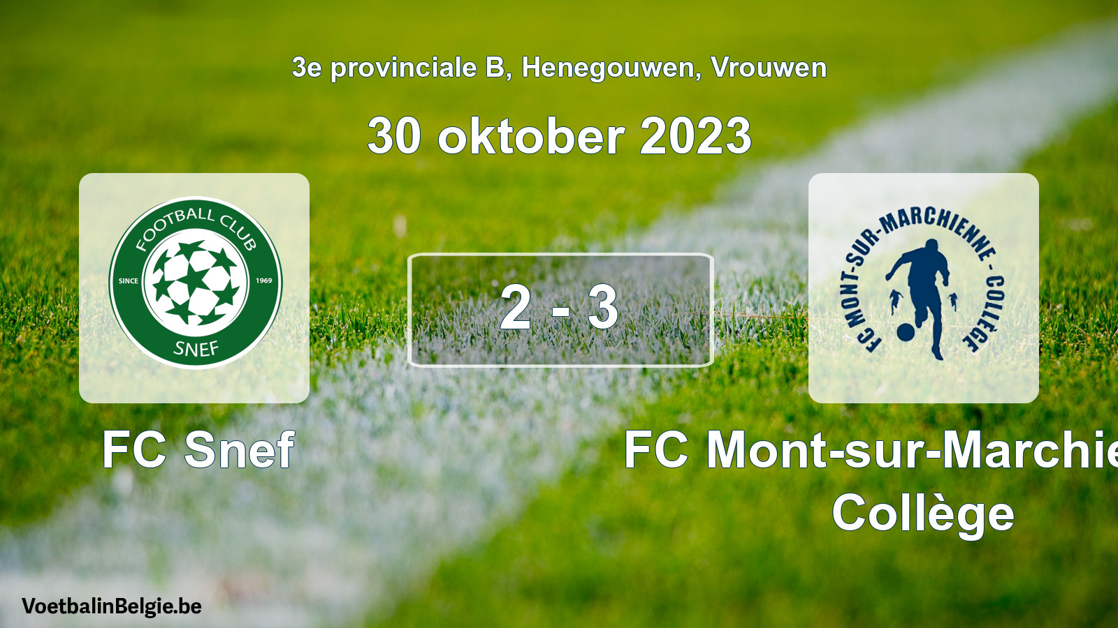 Gespeelde wedstrijd vrouwenvoetbal: FC Snef - FC Mont-sur-Marchienne Collège 2 - 3 (30 oktober 2023)
