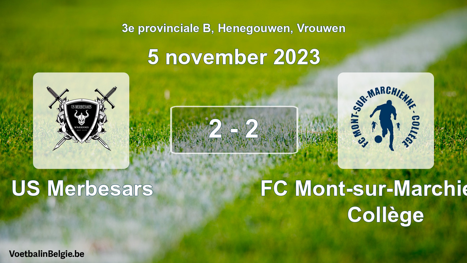 Gespeelde wedstrijd vrouwenvoetbal: US Merbesars - FC Mont-sur-Marchienne Collège 2 - 2 (5 november 2023)