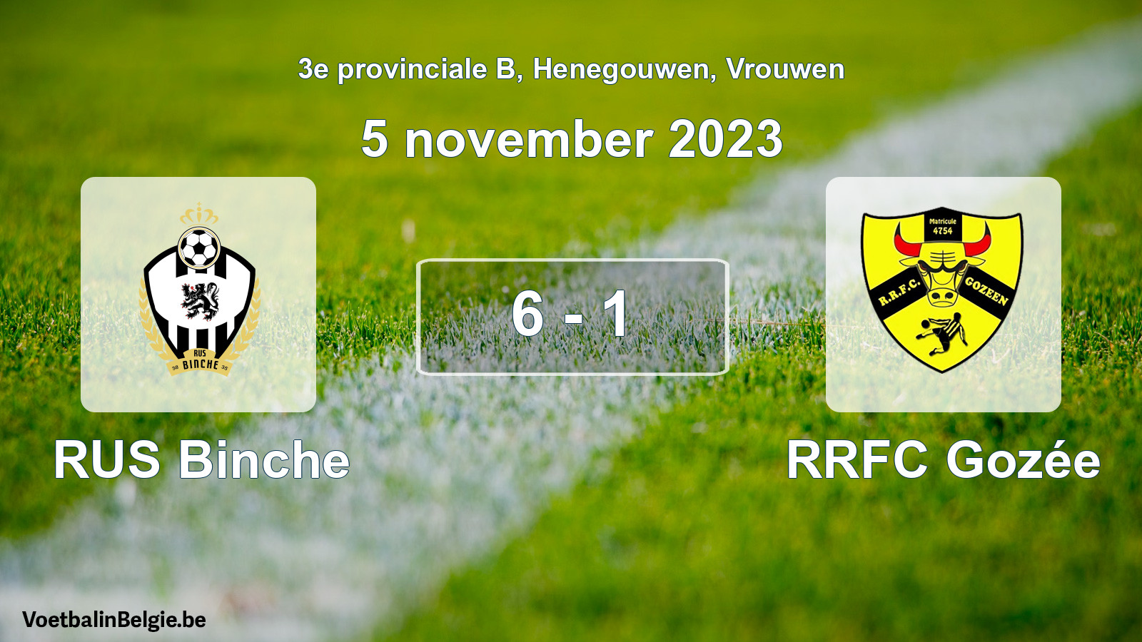 Gespeelde wedstrijd vrouwenvoetbal: RUS Binche - RRFC Gozée 6 - 1 (5 november 2023)