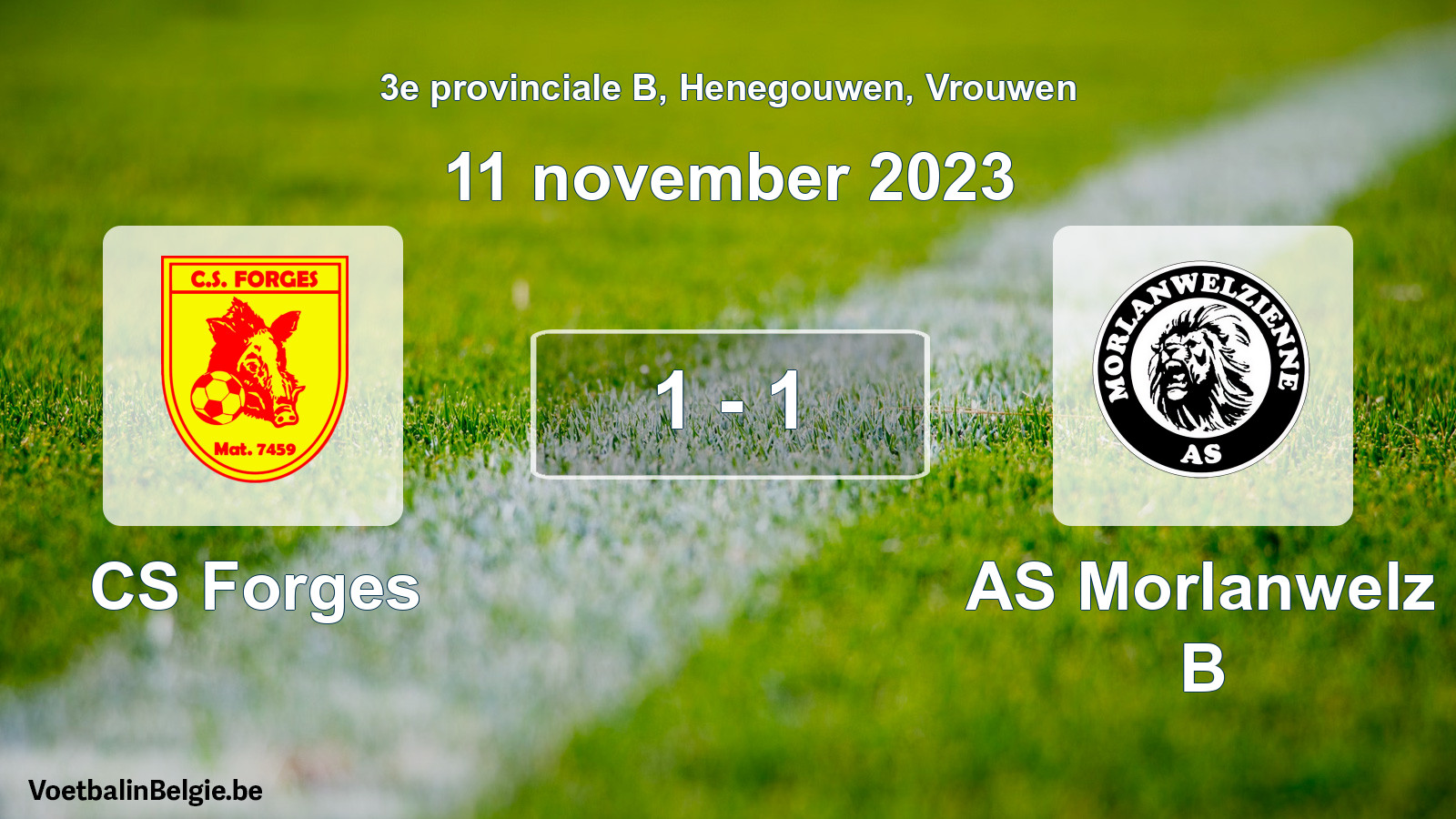 Gespeelde wedstrijd vrouwenvoetbal: CS Forges - AS Morlanwelz B 1 - 1 (11 november 2023)
