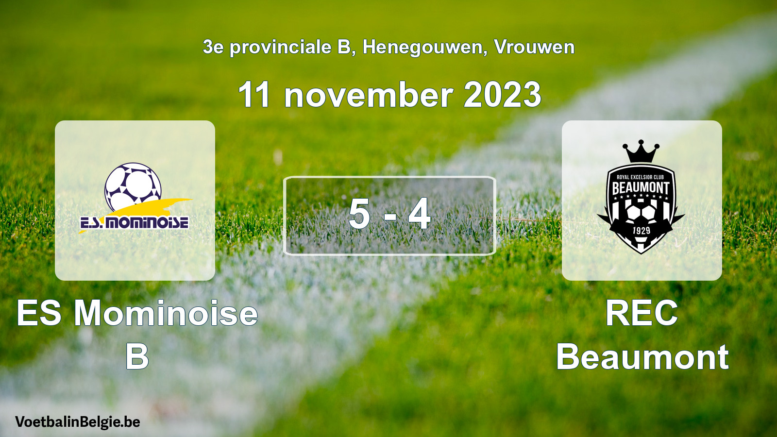 Gespeelde wedstrijd vrouwenvoetbal: ES Mominoise B - REC Beaumont 5 - 4 (11 november 2023)