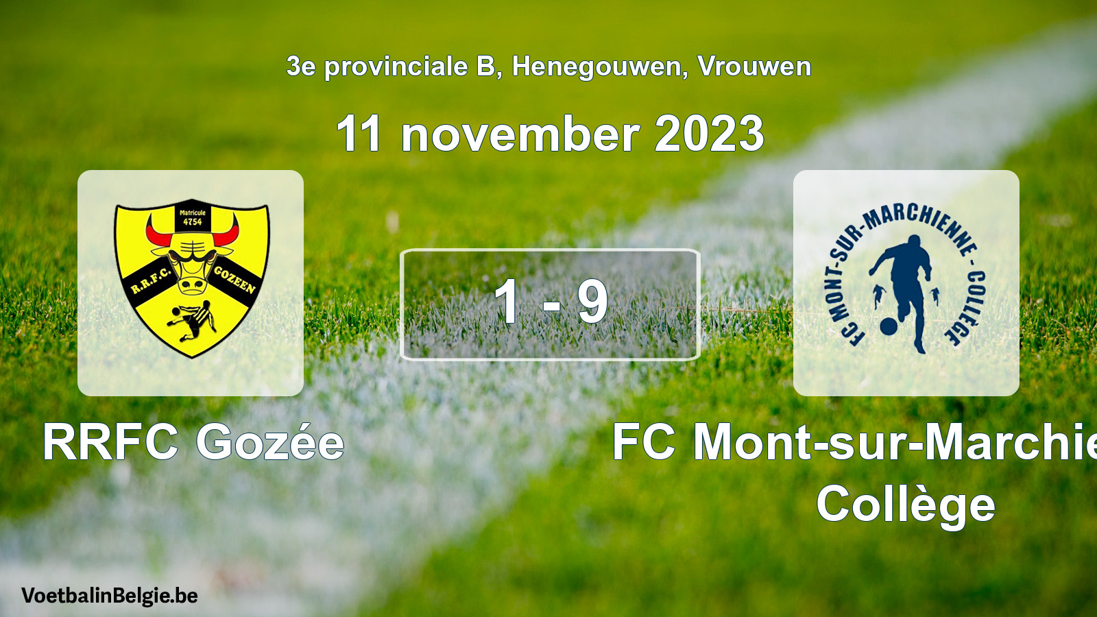 Gespeelde wedstrijd vrouwenvoetbal: RRFC Gozée - FC Mont-sur-Marchienne Collège 1 - 9 (11 november 2023)