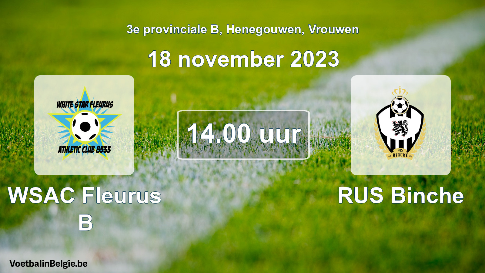 Geplande wedstrijd vrouwenvoetbal: WSAC Fleurus B - RUS Binche (18 november 2023)