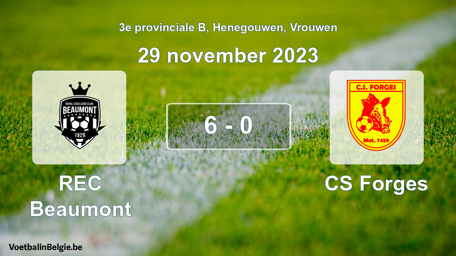 Gespeelde wedstrijd vrouwenvoetbal: REC Beaumont - CS Forges 6 - 0 (29 november 2023)