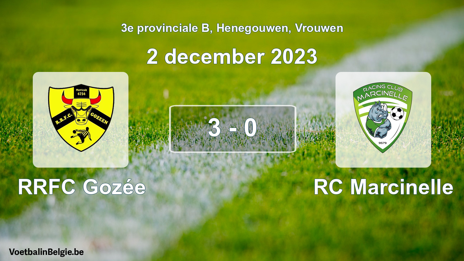 Gespeelde wedstrijd vrouwenvoetbal: RRFC Gozée - RC Marcinelle 3 - 0 (2 december 2023)