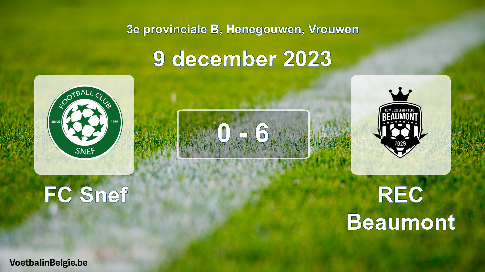 Gespeelde wedstrijd vrouwenvoetbal: FC Snef - REC Beaumont 0 - 6 (9 december 2023)