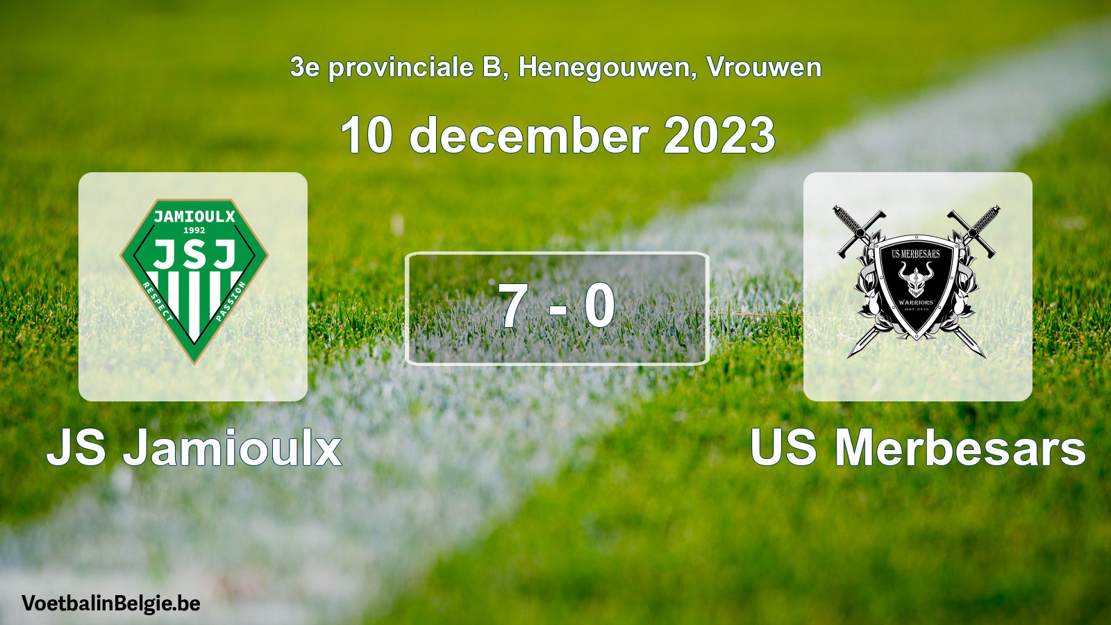 Gespeelde wedstrijd vrouwenvoetbal: JS Jamioulx - US Merbesars 7 - 0 (10 december 2023)