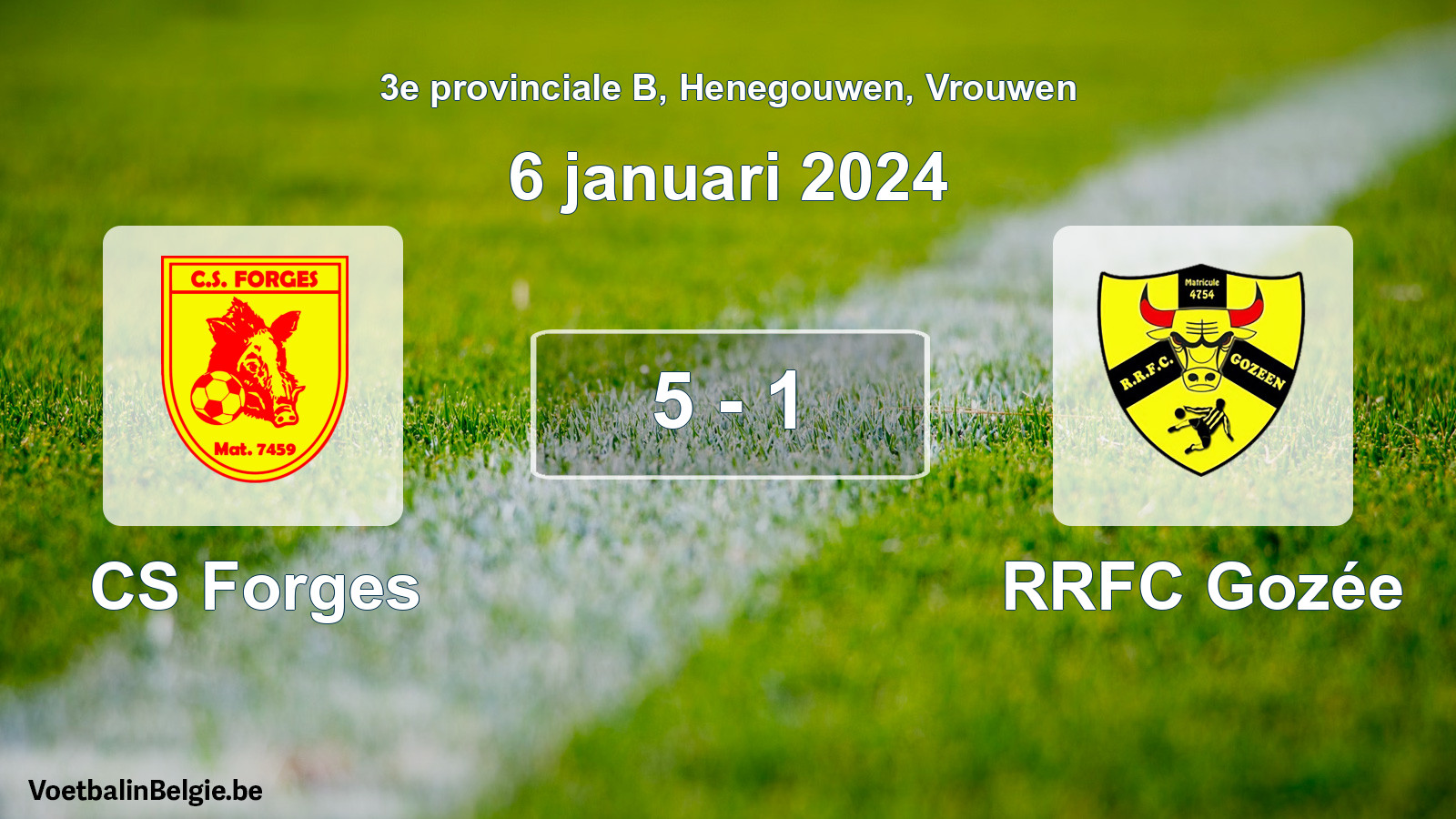 Gespeelde wedstrijd vrouwenvoetbal: CS Forges - RRFC Gozée 5 - 1 (6 januari 2024)