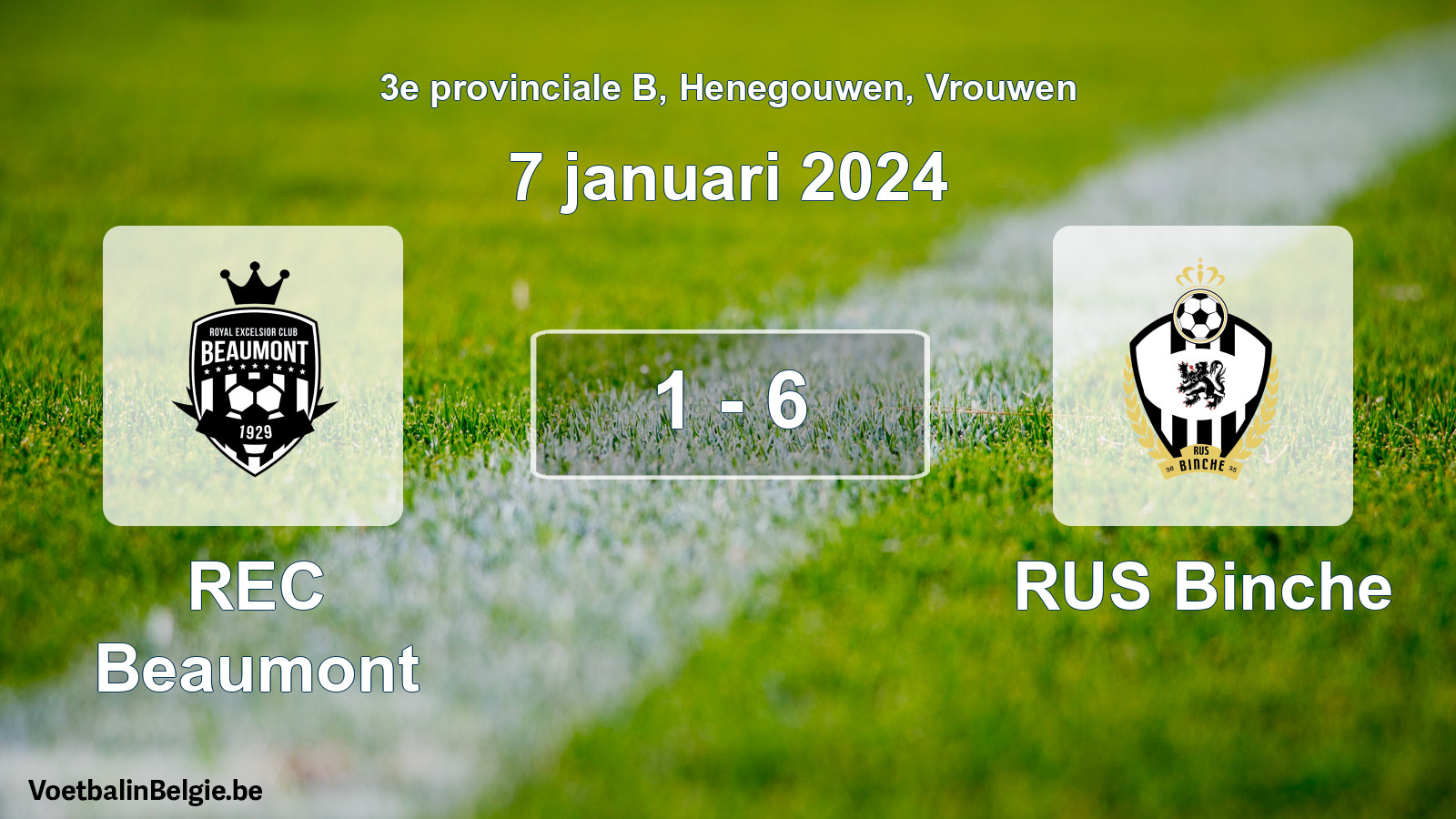 Gespeelde wedstrijd vrouwenvoetbal: REC Beaumont - RUS Binche 1 - 6 (7 januari 2024)