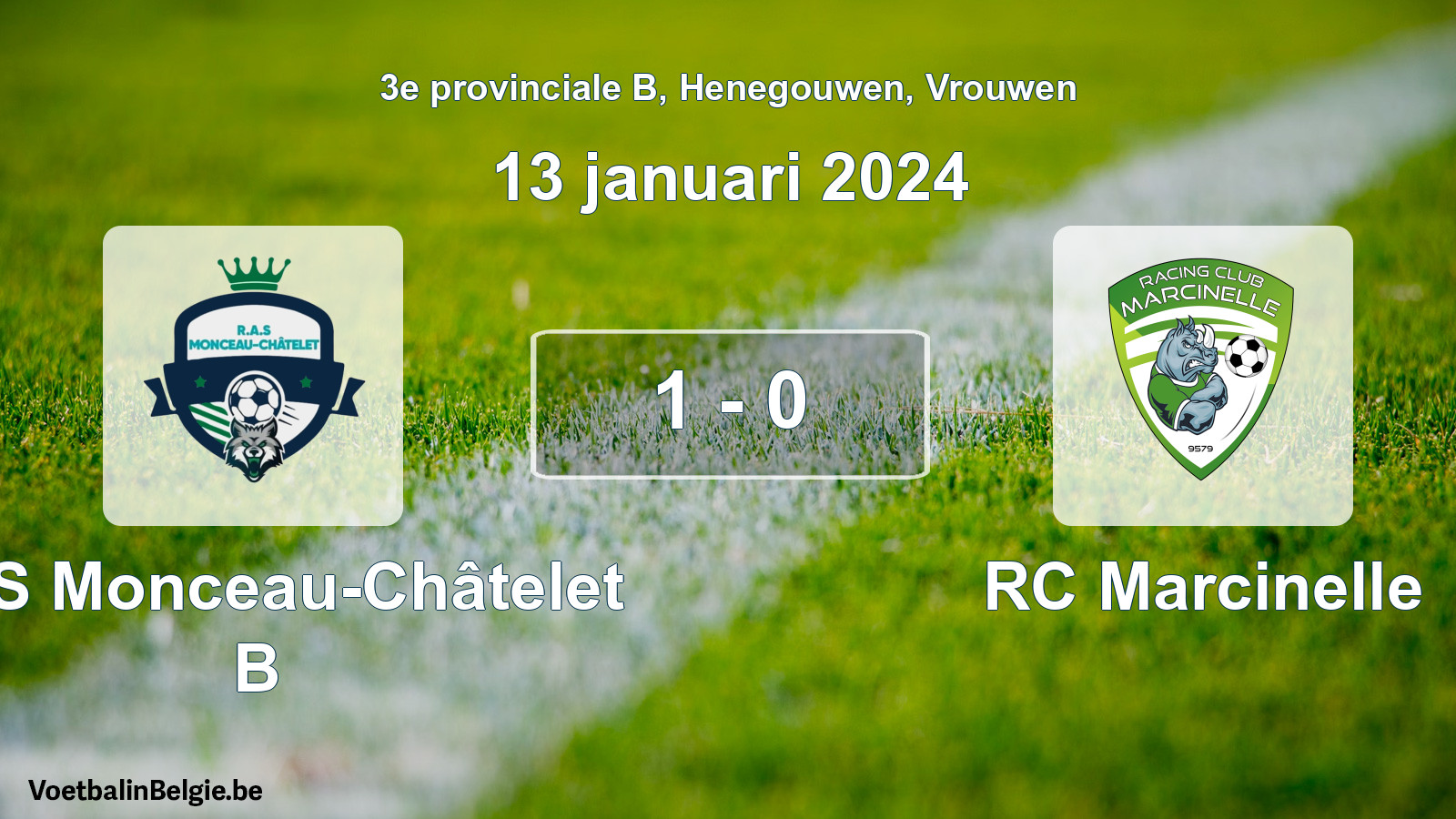 Gespeelde wedstrijd vrouwenvoetbal: RAS Monceau-Châtelet B - RC Marcinelle 1 - 0 (13 januari 2024)