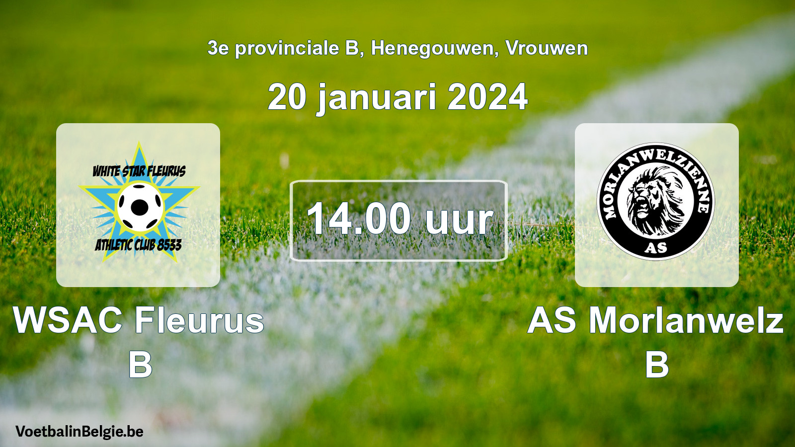 Match prévu football femmes: WSAC Fleurus B - AS Morlanwelz B (20 janvier 2024)
