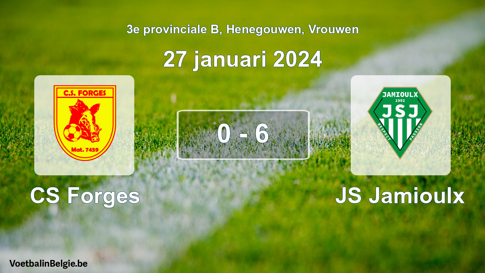 Gespeelde wedstrijd vrouwenvoetbal: CS Forges - JS Jamioulx 0 - 6 (27 januari 2024)