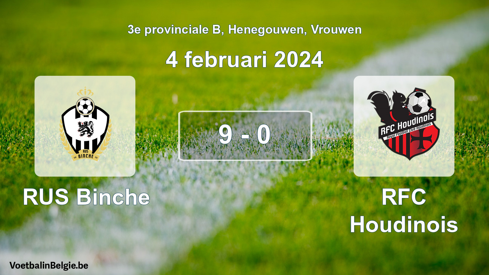 Gespeelde wedstrijd vrouwenvoetbal: RUS Binche - RFC Houdinois 9 - 0 (4 februari 2024)