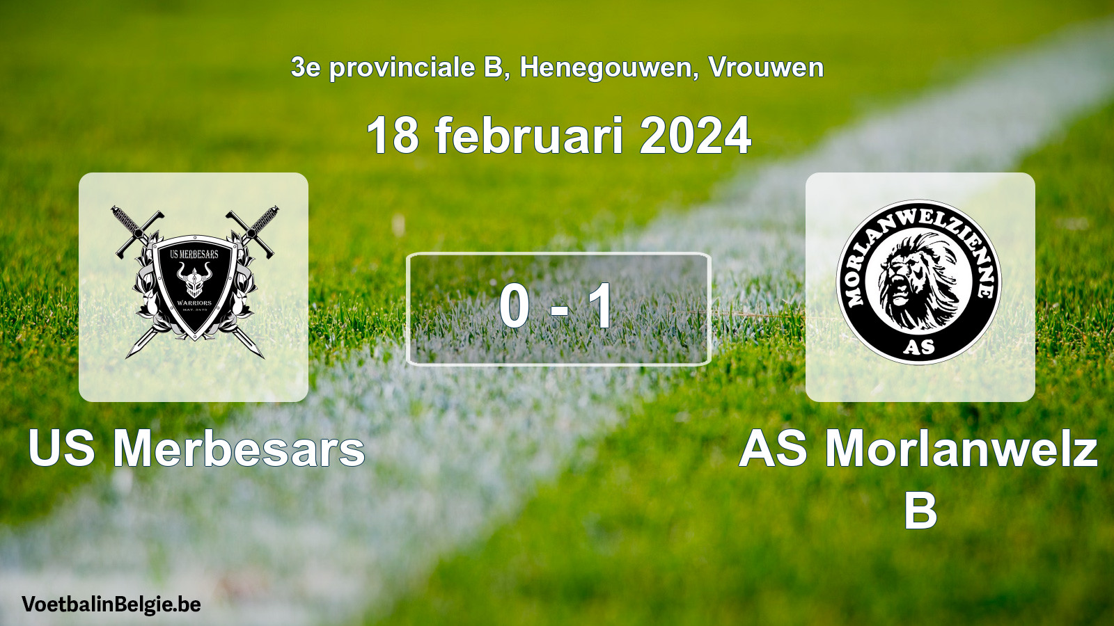 Gespeelde wedstrijd vrouwenvoetbal: US Merbesars - AS Morlanwelz B 0 - 1 (18 februari 2024)