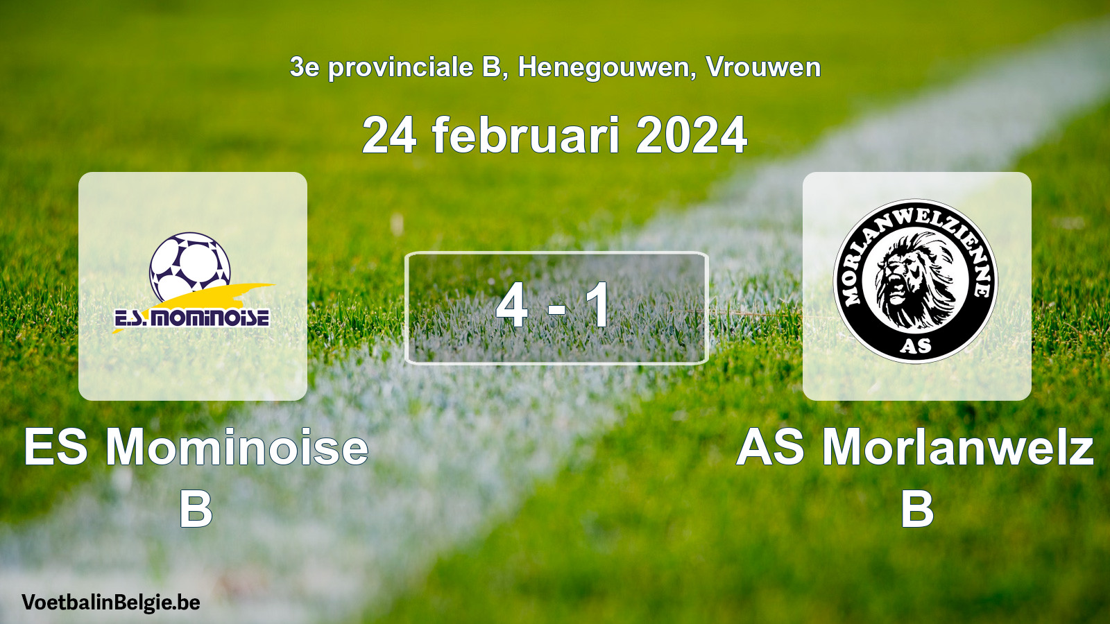 Gespeelde wedstrijd vrouwenvoetbal: ES Mominoise B - AS Morlanwelz B 4 - 1 (24 februari 2024)
