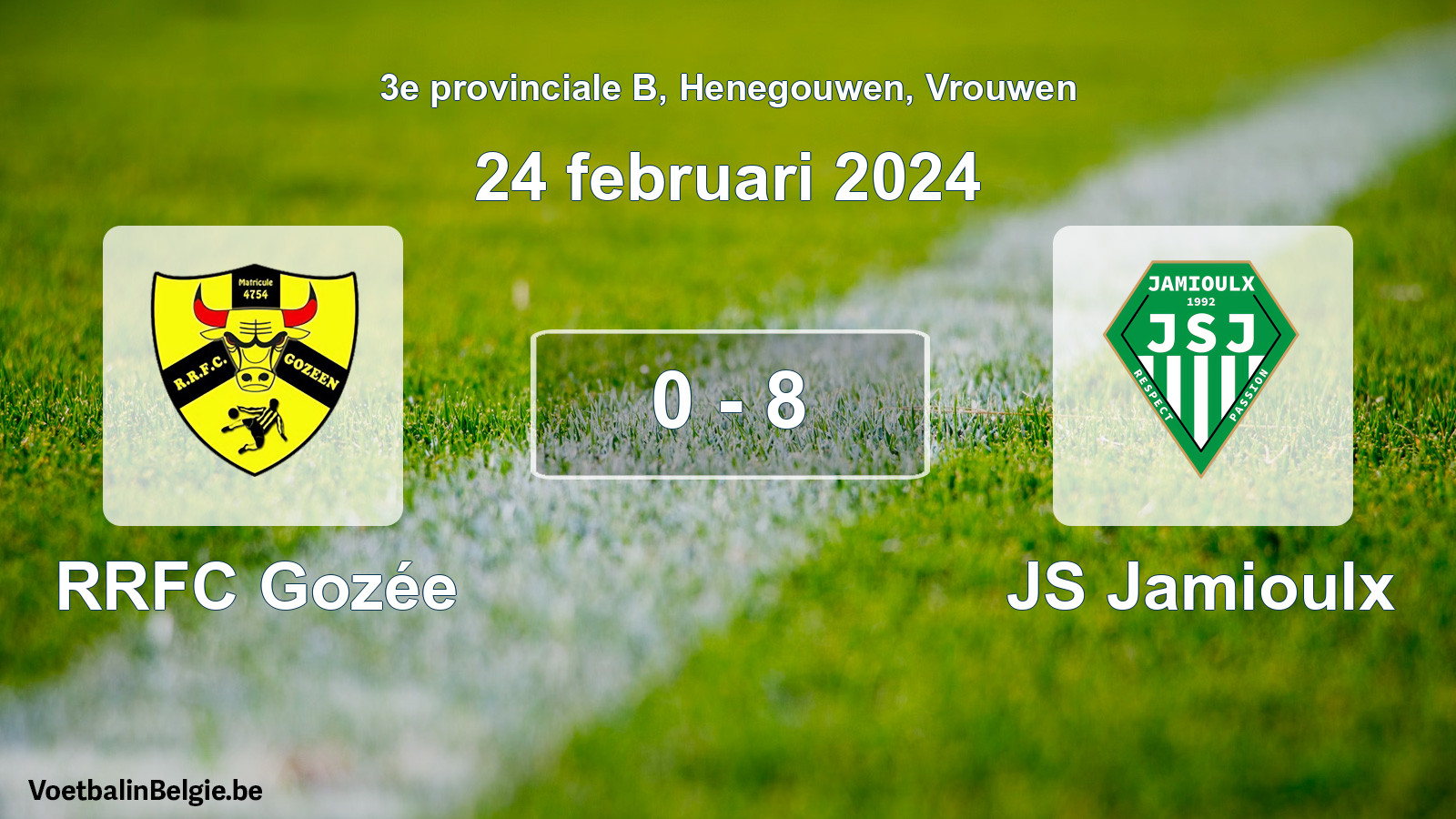 Gespeelde wedstrijd vrouwenvoetbal: RRFC Gozée - JS Jamioulx 0 - 8 (24 februari 2024)