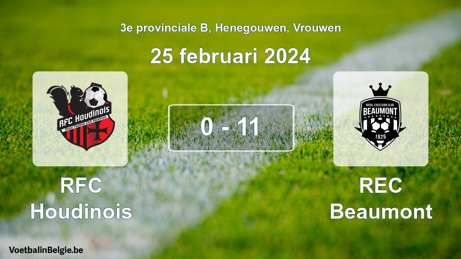 Gespeelde wedstrijd vrouwenvoetbal: RFC Houdinois - REC Beaumont 0 - 11 (25 februari 2024)