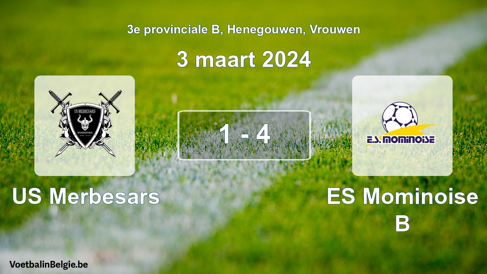 Gespeelde wedstrijd vrouwenvoetbal: US Merbesars - ES Mominoise B 1 - 4 (3 maart 2024)