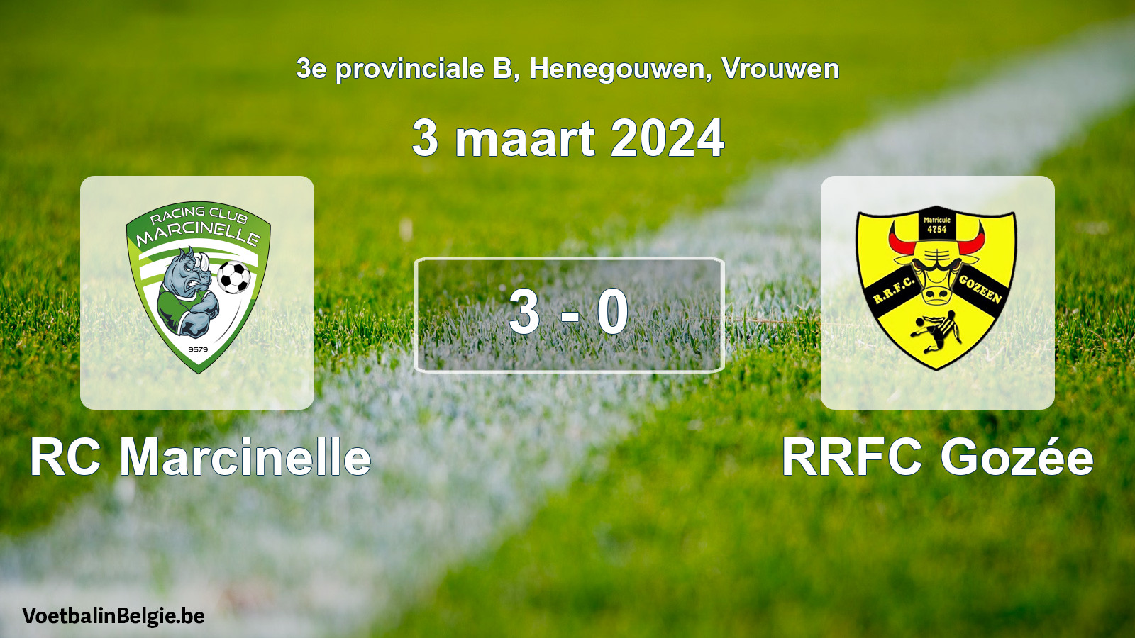 Gespeelde wedstrijd vrouwenvoetbal: RC Marcinelle - RRFC Gozée 3 - 0 (3 maart 2024)