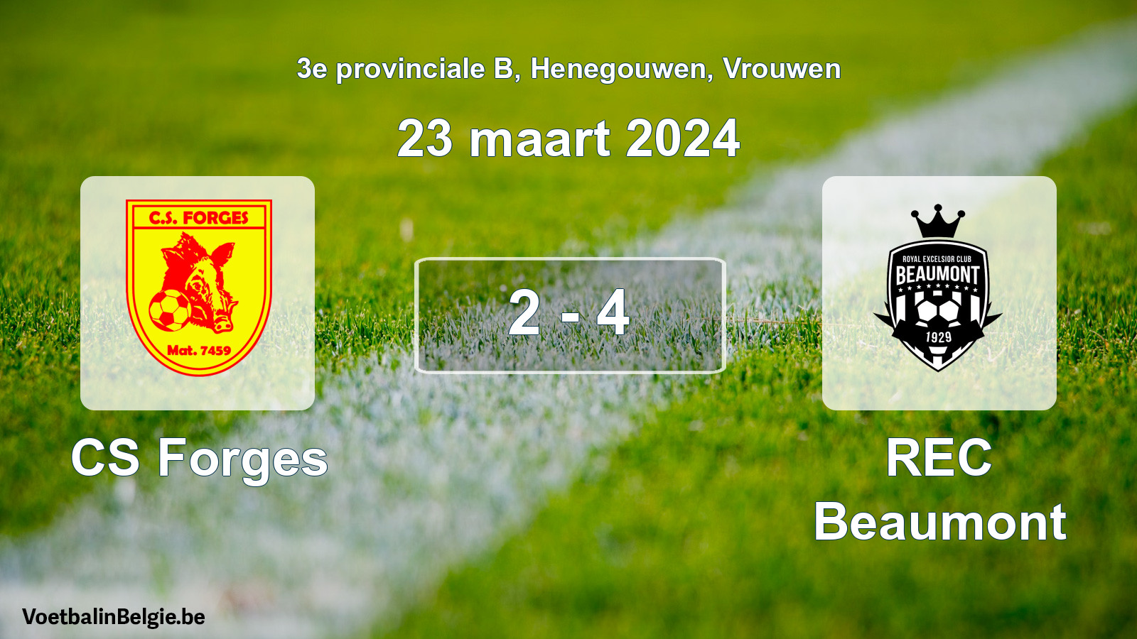 Gespeelde wedstrijd vrouwenvoetbal: CS Forges - REC Beaumont 2 - 4 (23 maart 2024)