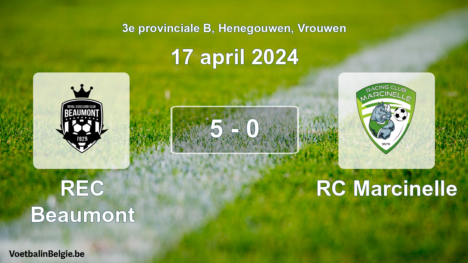 Gespeelde wedstrijd vrouwenvoetbal: REC Beaumont - RC Marcinelle 5 - 0 (17 april 2024)