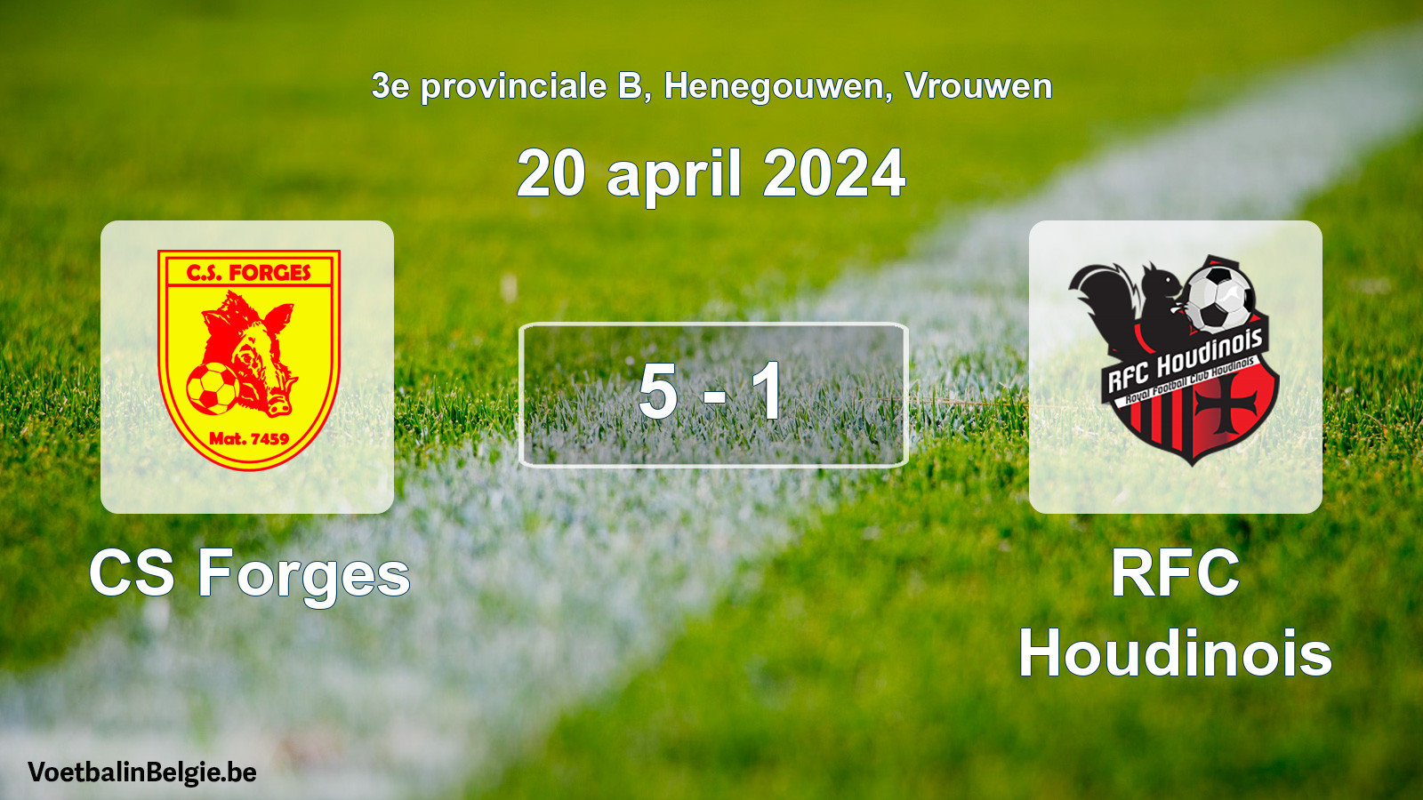 Gespeelde wedstrijd vrouwenvoetbal: CS Forges - RFC Houdinois 5 - 1 (20 april 2024)