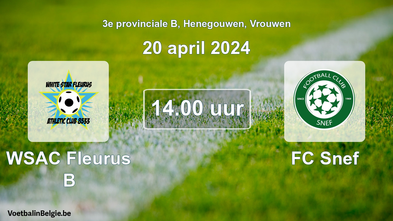 Geplande wedstrijd vrouwenvoetbal: WSAC Fleurus B - FC Snef (20 april 2024)