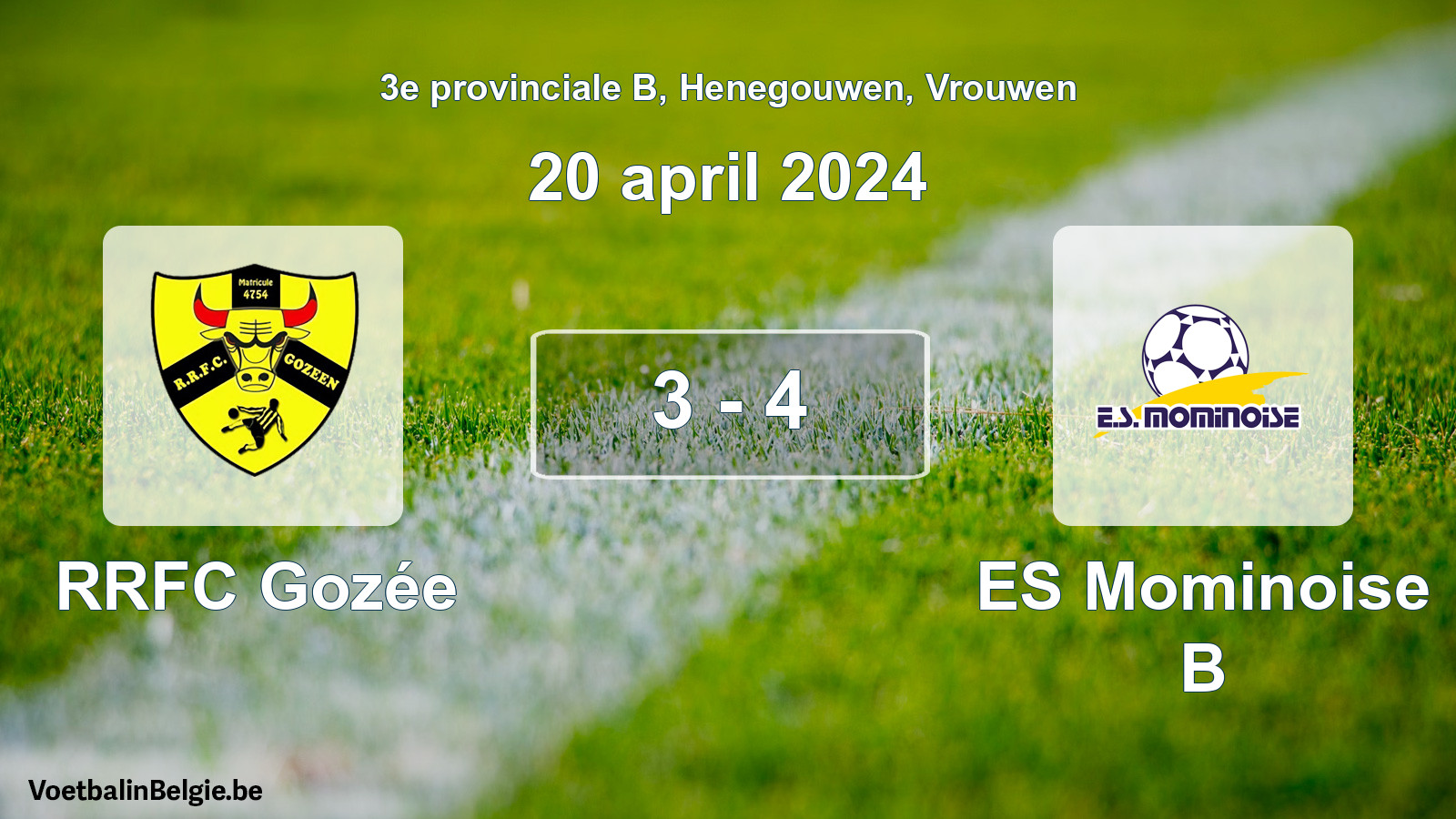 Gespeelde wedstrijd vrouwenvoetbal: RRFC Gozée - ES Mominoise B 3 - 4 (20 april 2024)