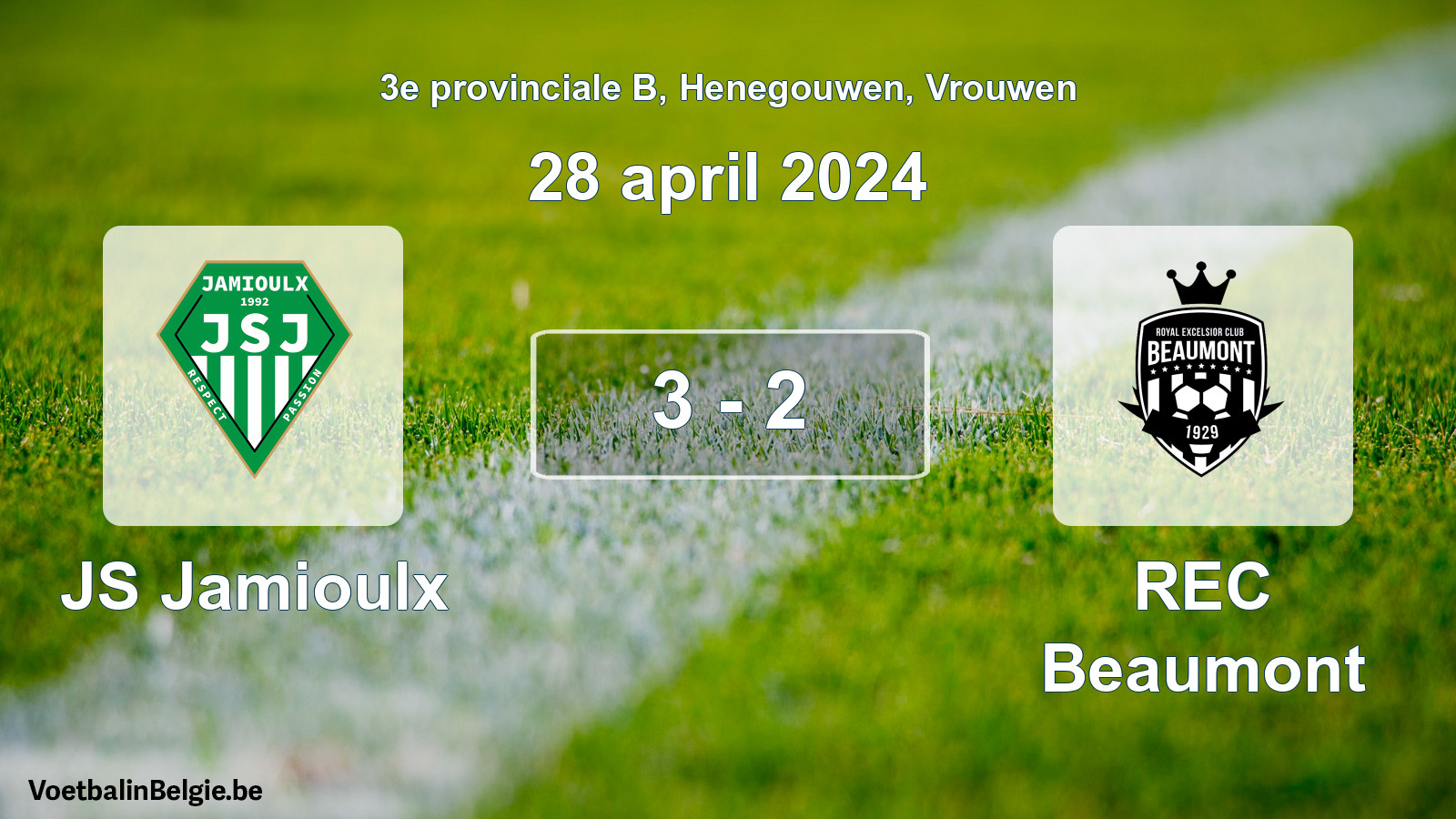 Gespeelde wedstrijd vrouwenvoetbal: JS Jamioulx - REC Beaumont 3 - 2 (28 april 2024)