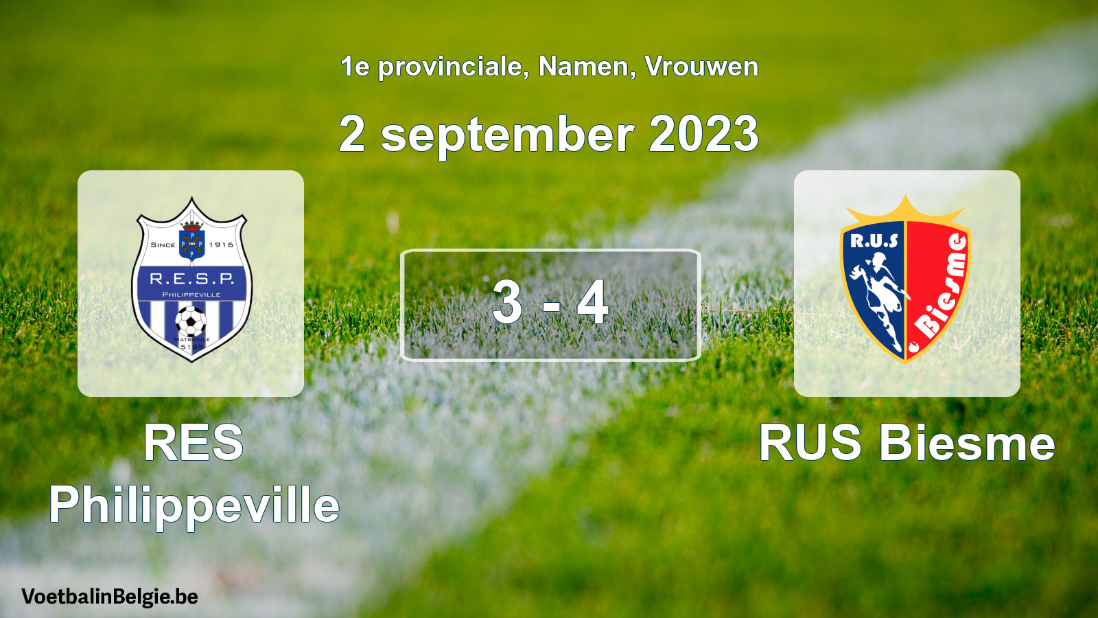 Gespeelde wedstrijd vrouwenvoetbal: RES Philippeville - RUS Biesme 3 - 4 (2 september 2023)