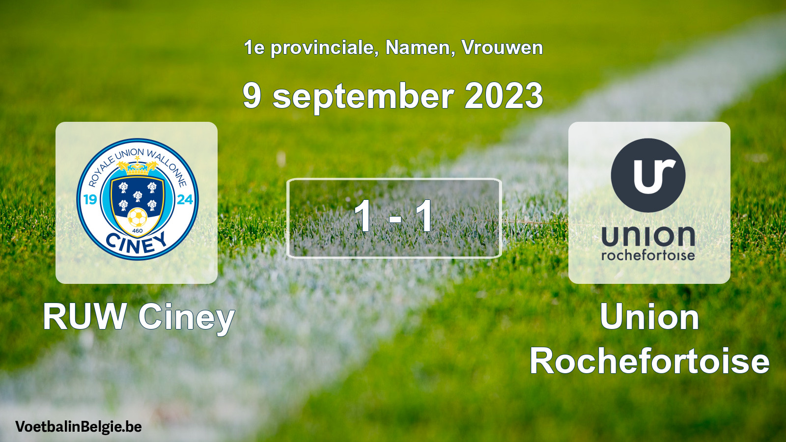 Gespeelde wedstrijd vrouwenvoetbal: RUW Ciney - Union Rochefortoise 1 - 1 (9 september 2023)